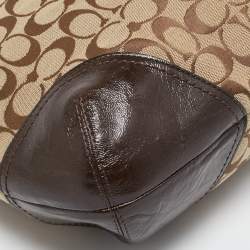 Coach Beige/Brown Signature Canvas and Patent Leather Hobo