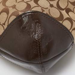 Coach Beige/Brown Signature Canvas and Patent Leather Hobo