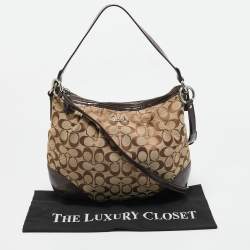 Coach Beige/Brown Signature Canvas and Patent Leather Hobo