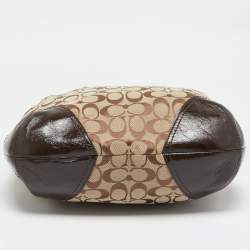 Coach Beige/Brown Signature Canvas and Patent Leather Hobo