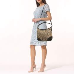 Coach Beige/Brown Signature Canvas and Patent Leather Hobo