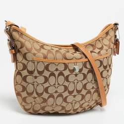 Coach Beige Signature Canvas and Leather Front Pocket Crossbody Bag