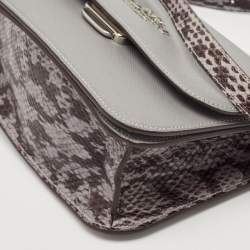 Pre Owned Coach Grey Leather and Python Embossed Leather Brynn Flap Crossbody Bag