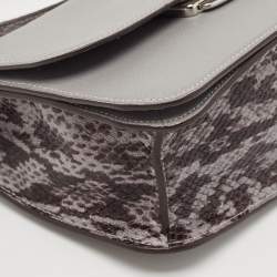 Pre Owned Coach Grey Leather and Python Embossed Leather Brynn Flap Crossbody Bag