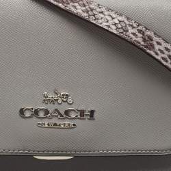 Pre Owned Coach Grey Leather and Python Embossed Leather Brynn Flap Crossbody Bag