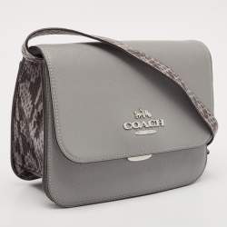 Pre Owned Coach Grey Leather and Python Embossed Leather Brynn Flap Crossbody Bag