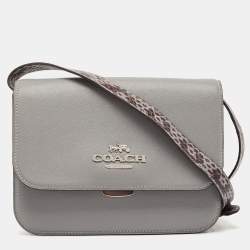 Pre Owned Coach Grey Leather and Python Embossed Leather Brynn Flap Crossbody Bag