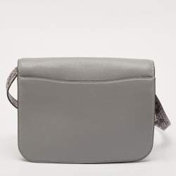 Pre Owned Coach Grey Leather and Python Embossed Leather Brynn Flap Crossbody Bag