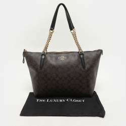 Coach Brown Signature Coated Canvas Ava Chain Tote