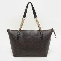 Coach Brown Signature Coated Canvas Ava Chain Tote