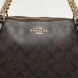 Coach Brown Signature Coated Canvas Ava Chain Tote