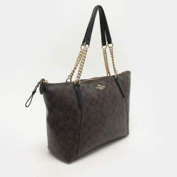 Coach Brown Signature Coated Canvas Ava Chain Tote