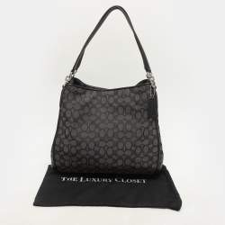 Coach Dark Grey/Black Signature Canvas and Leather Edie Hobo