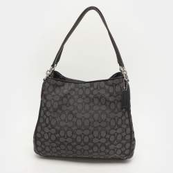Coach Dark Grey/Black Signature Canvas and Leather Edie Hobo