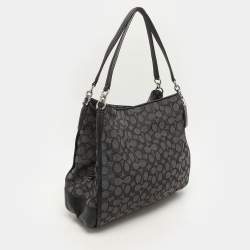 Coach Dark Grey/Black Signature Canvas and Leather Edie Hobo