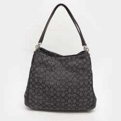 Coach Dark Grey/Black Signature Canvas and Leather Edie Hobo