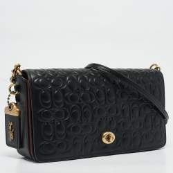 Pre Owned Coach Black Signature Embossed Leather Dinky Crossbody Bag