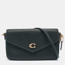 Coach Dark Green Leather Wyn Crossgrain Flap Crossbody Bag