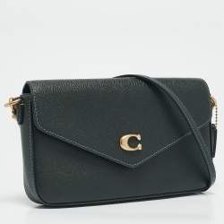 Coach Dark Green Leather Wyn Crossgrain Flap Crossbody Bag