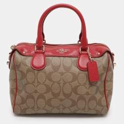 Coach Red/Beige Signature Coated Canvas and Leather Mini Bennett Satchel