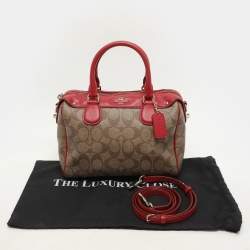 Coach Red/Beige Signature Coated Canvas and Leather Mini Bennett Satchel