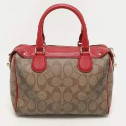 Coach Red/Beige Signature Coated Canvas and Leather Mini Bennett Satchel