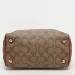 Coach Red/Beige Signature Coated Canvas and Leather Mini Bennett Satchel