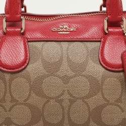 Coach Red/Beige Signature Coated Canvas and Leather Mini Bennett Satchel