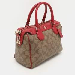 Coach Red/Beige Signature Coated Canvas and Leather Mini Bennett Satchel