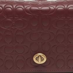 Coach Burgundy Signature Embossed Leather Dinky Crossbody Bag