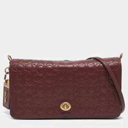 Coach Burgundy Signature Embossed Leather Dinky Crossbody Bag