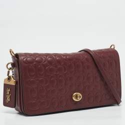 Coach Burgundy Signature Embossed Leather Dinky Crossbody Bag