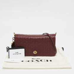 Coach Burgundy Signature Embossed Leather Dinky Crossbody Bag