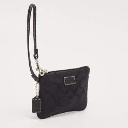 Coach Black Signature Canvas and Leather Wristlet Clutch