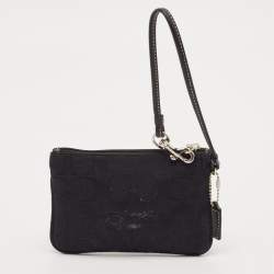 Coach Black Signature Canvas and Leather Wristlet Clutch