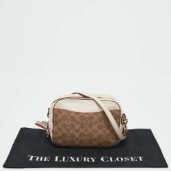 Coach White/Brown Signature Coated Canvas Camera Crossbody Bag