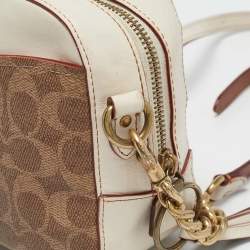 Coach White/Brown Signature Coated Canvas Camera Crossbody Bag