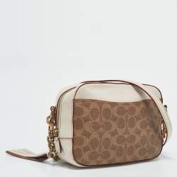 Coach White/Brown Signature Coated Canvas Camera Crossbody Bag