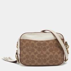Coach White/Brown Signature Coated Canvas Camera Crossbody Bag