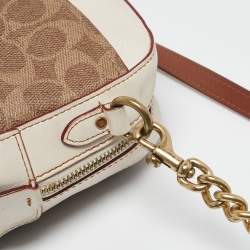 Coach White/Brown Signature Coated Canvas Camera Crossbody Bag