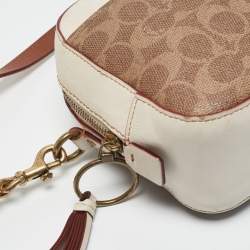 Coach White/Brown Signature Coated Canvas Camera Crossbody Bag