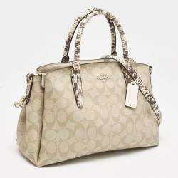 Coach Beige Signature Coated Canvas and Snake Print Leather Sage Carryall Satchel