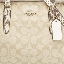 Coach Beige Signature Coated Canvas and Snake Print Leather Sage Carryall Satchel