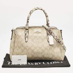 Coach Beige Signature Coated Canvas and Snake Print Leather Sage Carryall Satchel