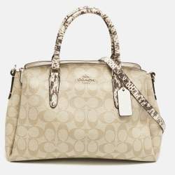 Coach Beige Signature Coated Canvas and Snake Print Leather Sage Carryall Satchel