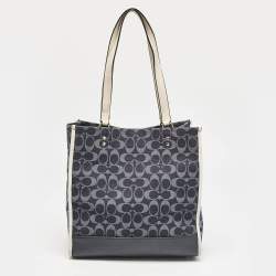 Coach Blue/White Signature Denim and Leather Dempsey Tote