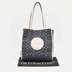 Coach Blue/White Signature Denim and Leather Dempsey Tote