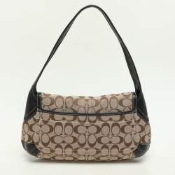 Coach Beige/Black Canvas and Leather Baguette Shoulder Bag