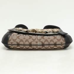 Coach Beige/Black Canvas and Leather Baguette Shoulder Bag