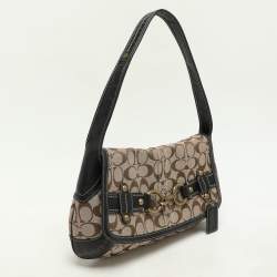 Coach Beige/Black Canvas and Leather Baguette Shoulder Bag